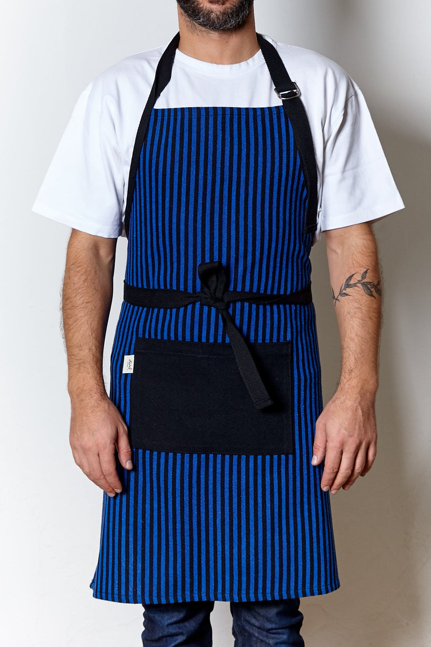 Grocer-cut apron in the Estribera pattern, blue