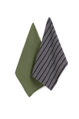 Two canvas tea towels in green and black