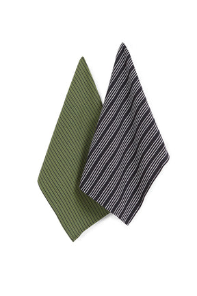 Two canvas tea towels in green and black