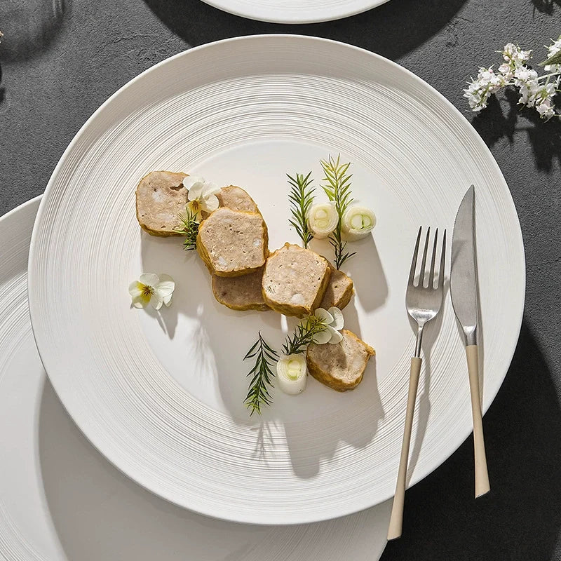 Line Texture Matte Ceramic Dinner Plate