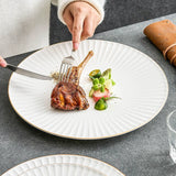 Pleated White Porcelain Plate with Gold Rim