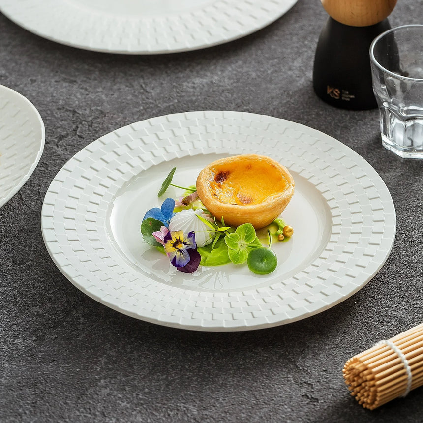 Embossed Weave Flat Ceramic Plate