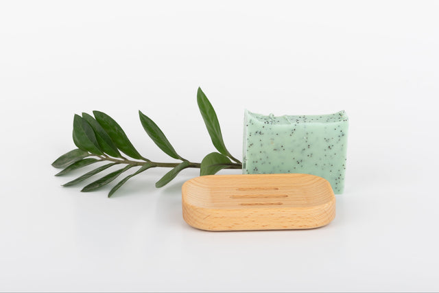 Handmade beech soap dish with draining slots
