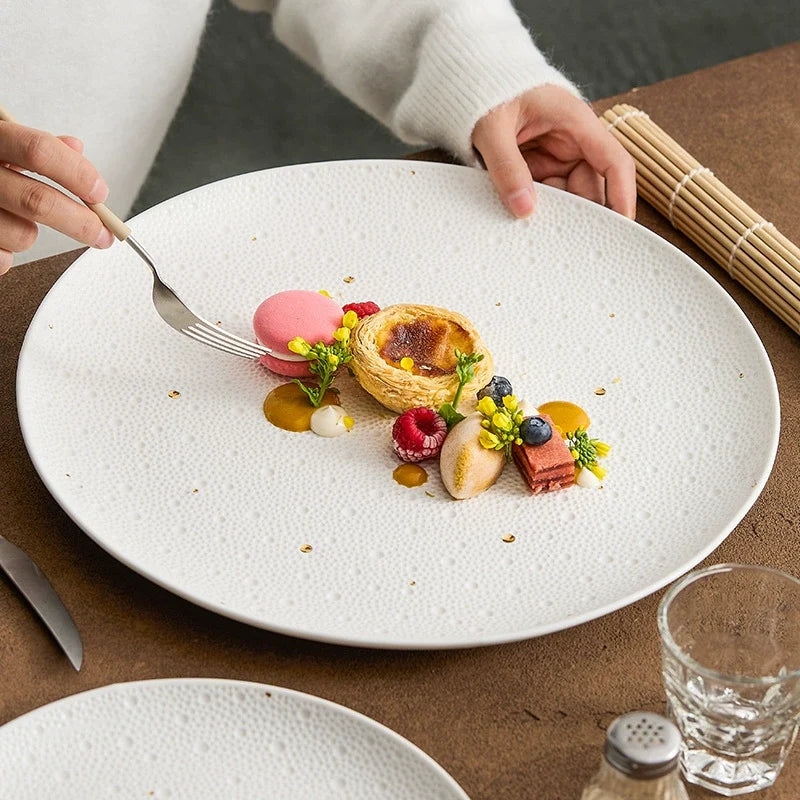 Dotted Porcelain Dinner Plate with Gold Dots