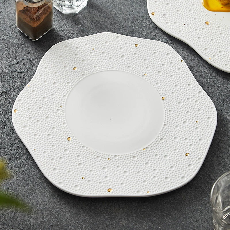 Wave Edge Porcelain Plate with Gold Specks