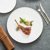 Pleated White Porcelain Plate with Gold Rim