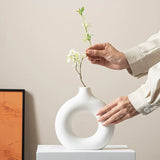 Modern Nordic Circle Ceramic Vase – Minimalist Hollow Sculpture Vessels for Home Decor