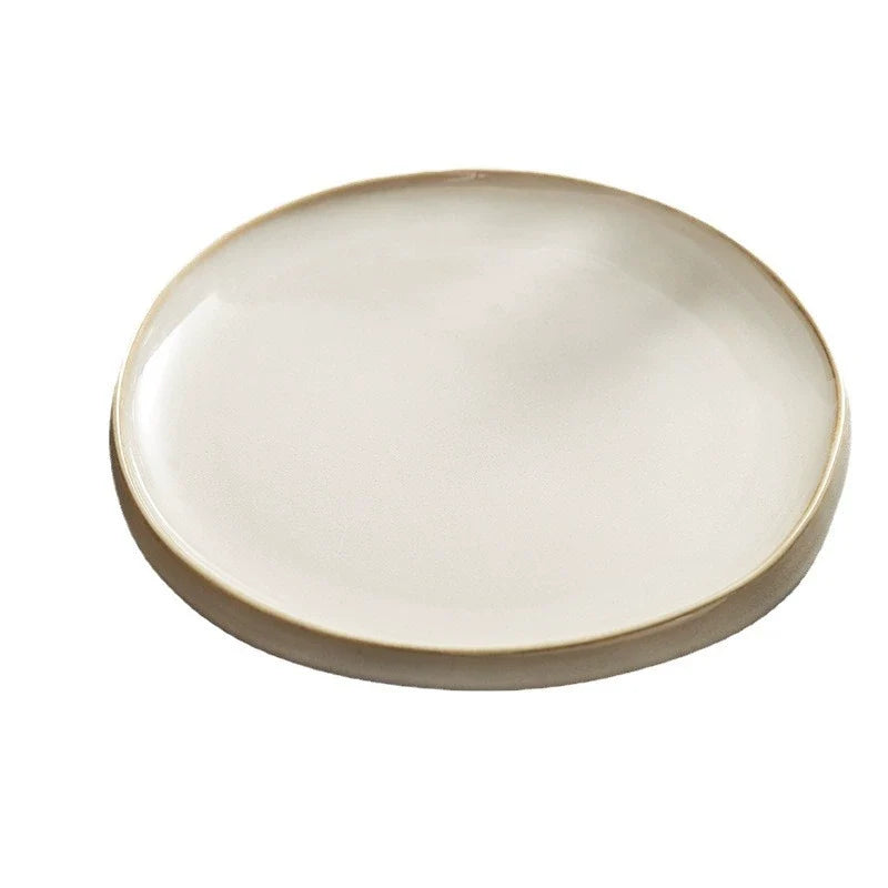 Ivory Ceramic Dinner Plate with Raised Rim