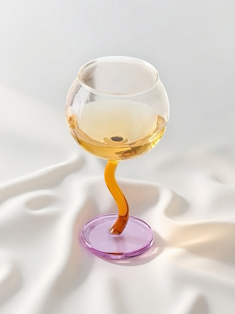 Hand-Blown Wavy Stem Wine Glass