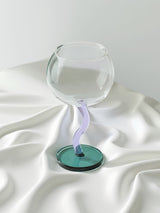 Handblown Bubble Wine Glass - Retro Whimsical Eclectic Wavy Stemmed Goblets