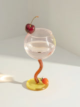 Handblown Bubble Wine Glass - Retro Whimsical Eclectic Wavy Stemmed Goblets