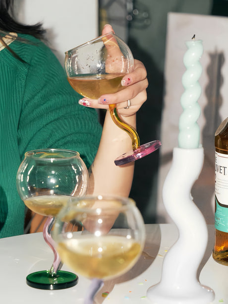Hand-Blown Wavy Stem Wine Glass