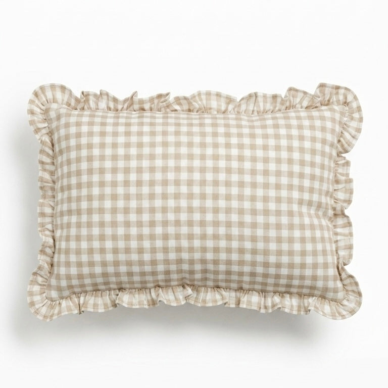 Cushion Cover Ruffled Vichy Check, Handmade