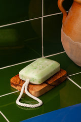 Handmade natural soap bar, fresh grass, with hanging cord