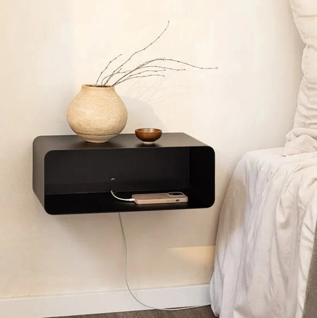 Wall-mounted floating metal nightstand