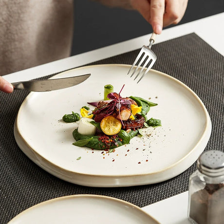Ivory Ceramic Dinner Plate with Raised Rim