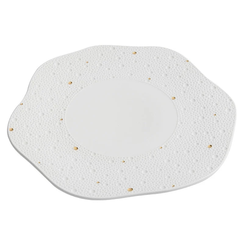Wave Edge Porcelain Plate with Gold Specks