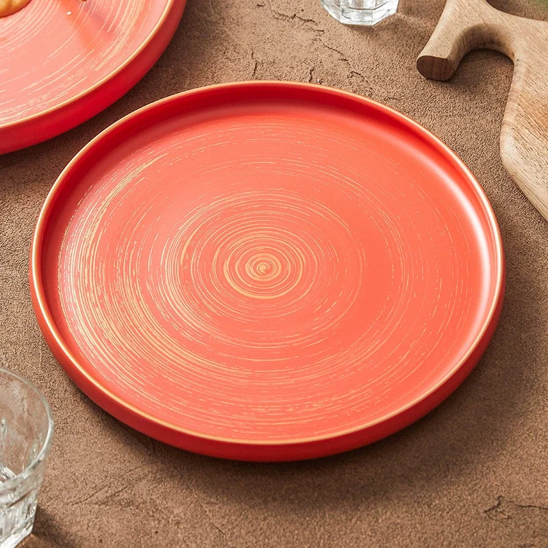 Matte Ceramic Plate with Raised Rim, Gold-Brushed Edge