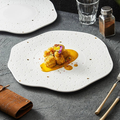 Wave Edge Porcelain Plate with Gold Specks