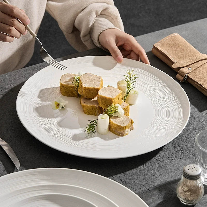 Line Texture Matte Ceramic Dinner Plate