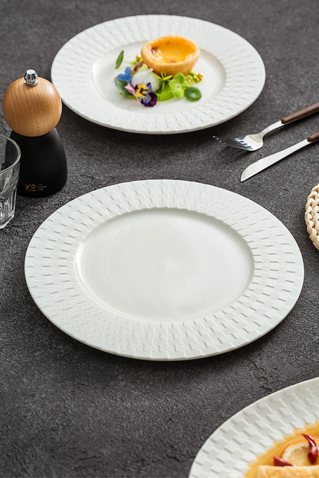 Embossed Weave Flat Ceramic Plate