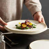 Ivory Ceramic Dinner Plate with Raised Rim
