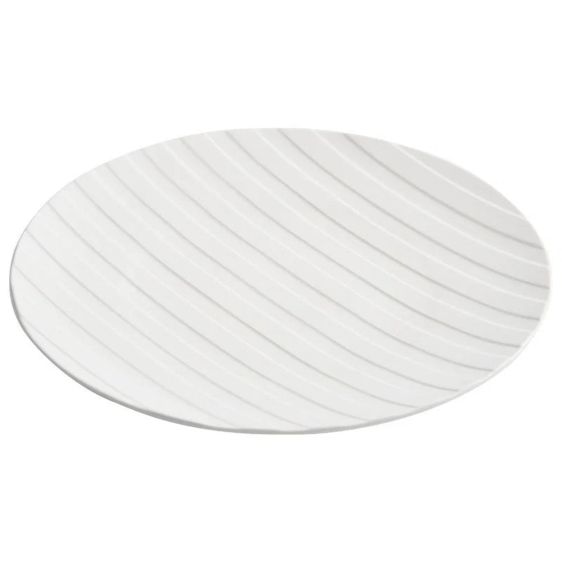Stripe Relief White Ceramic Plate – Modern Minimalist Porcelain Dinnerware