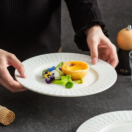 Embossed Weave Flat Ceramic Plate