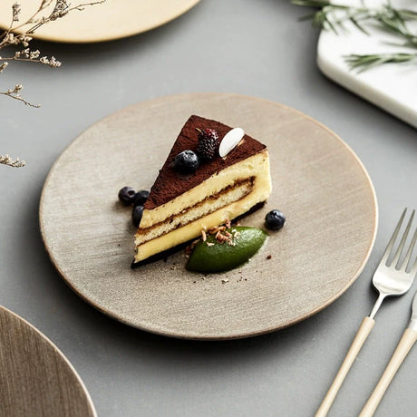 Flat Ceramic Dinner Plate, Beige or Brown