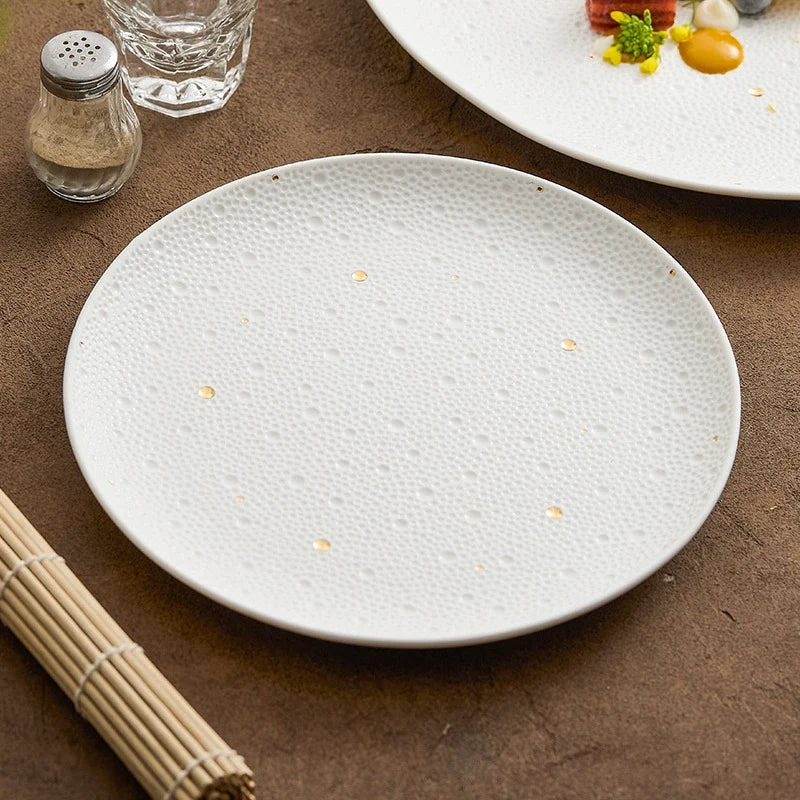Dotted Porcelain Dinner Plate with Gold Dots