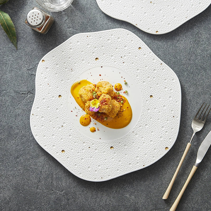 Wave Edge Porcelain Plate with Gold Specks