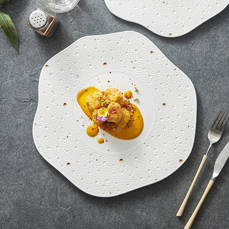 Wave Edge Porcelain Plate with Gold Specks