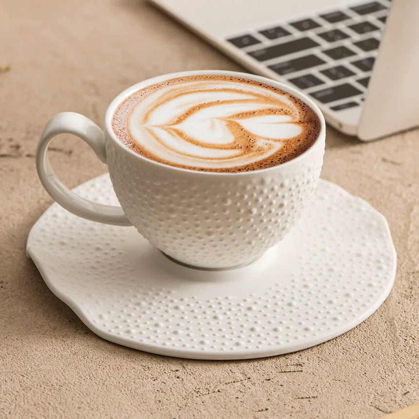 Sesame Texture Ceramic Cup and Saucer, 164 ml