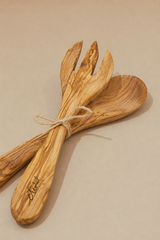 Spoon and Fork Set Olive Wood
