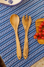 Olive wood salad servers, one smooth and one pronged