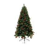 Artificial PVC Christmas tree with red fruit pine cones