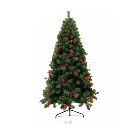 Artificial PVC Christmas tree with red fruit pine cones