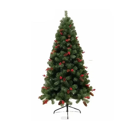 Artificial PVC Christmas tree with red fruit pine cones