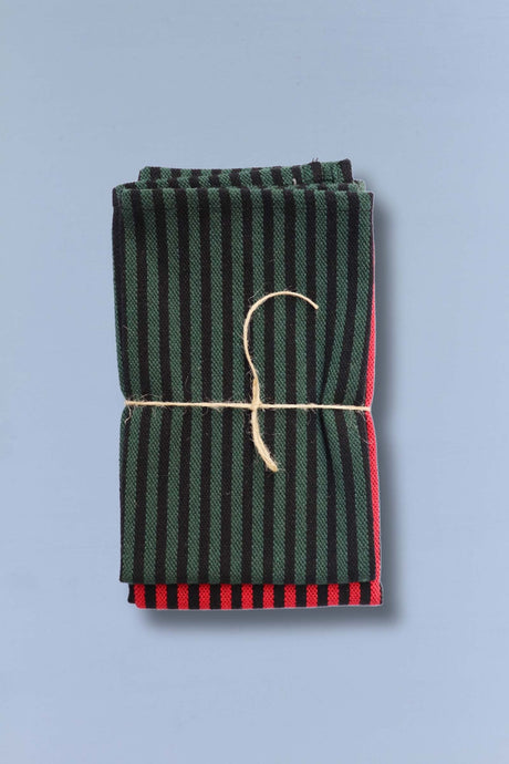 Tea Towels Canvas Estribera Green and Red, Set of 2