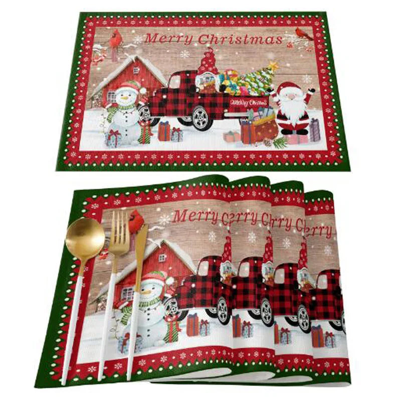 Linen Christmas Faceless Gnome Printed Table Placemat Pad