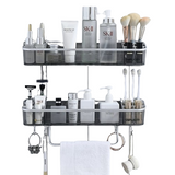 Gray adhesive-mount bathroom shelf