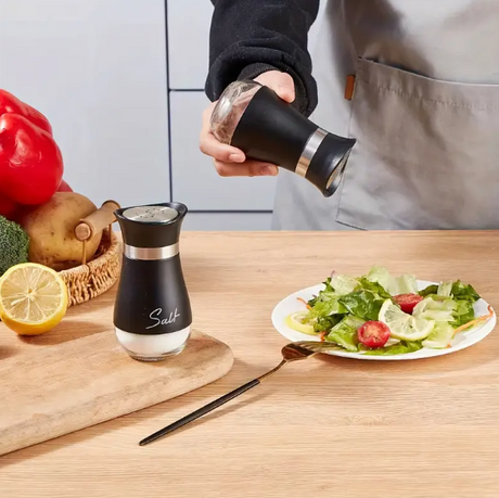 Glass Salt and Pepper Shakers with Stand