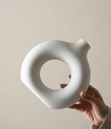 Modern Nordic Circle Ceramic Vase – Minimalist Hollow Sculpture Vessels for Home Decor