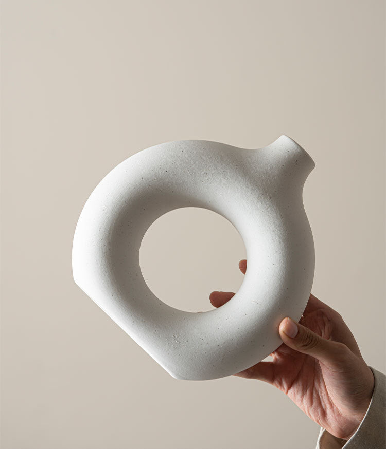 Modern Nordic Circle Ceramic Vase – Minimalist Hollow Sculpture Vessels for Home Decor
