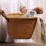 Foldable Seagrass Basket with Leather Handle