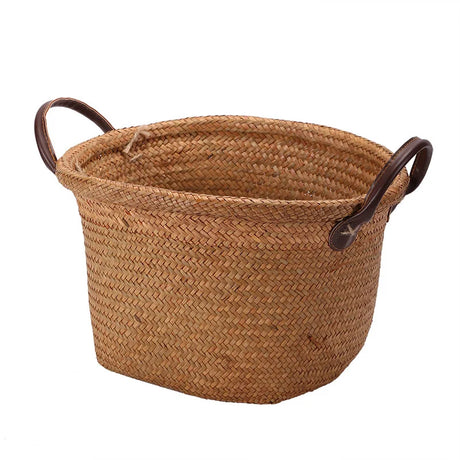 Foldable Seagrass Basket with Leather Handle