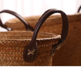 Foldable Seagrass Basket with Leather Handle