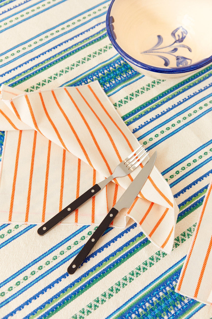 Two cotton napkins in an orange chain-link weave