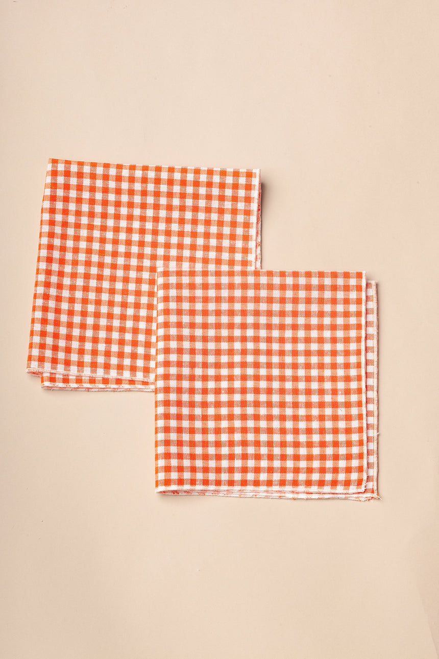 Napkins Small Check Orange, Set of 2