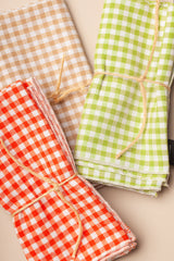 Napkins Small Check Orange, Set of 2